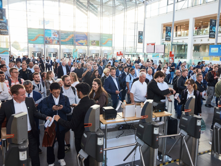 Drinktec attendees queuing to enter exhibition