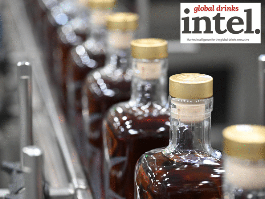 Bourbon bottles on a bottling line