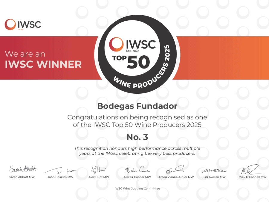 Bodegas Fundador's IWSC certificate