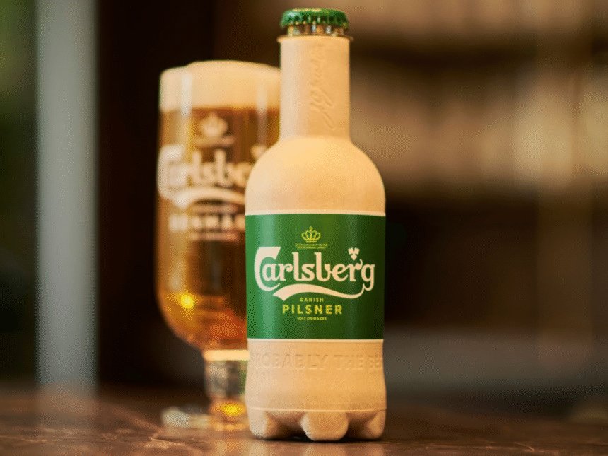 Carlsberg's wood-based bottle with a PEF inner lining