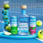 Altos product with tennis racquet on a tennis court