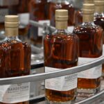 Bottles of Bourbon on a bottling line