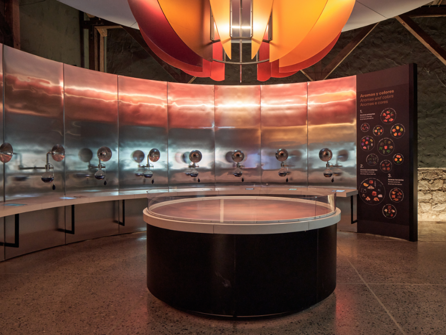 A room with scent machines inside a wine museum