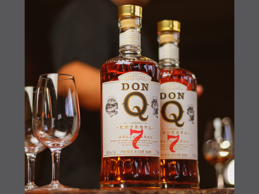 Don Q 7-year-old rum bottles on a bar