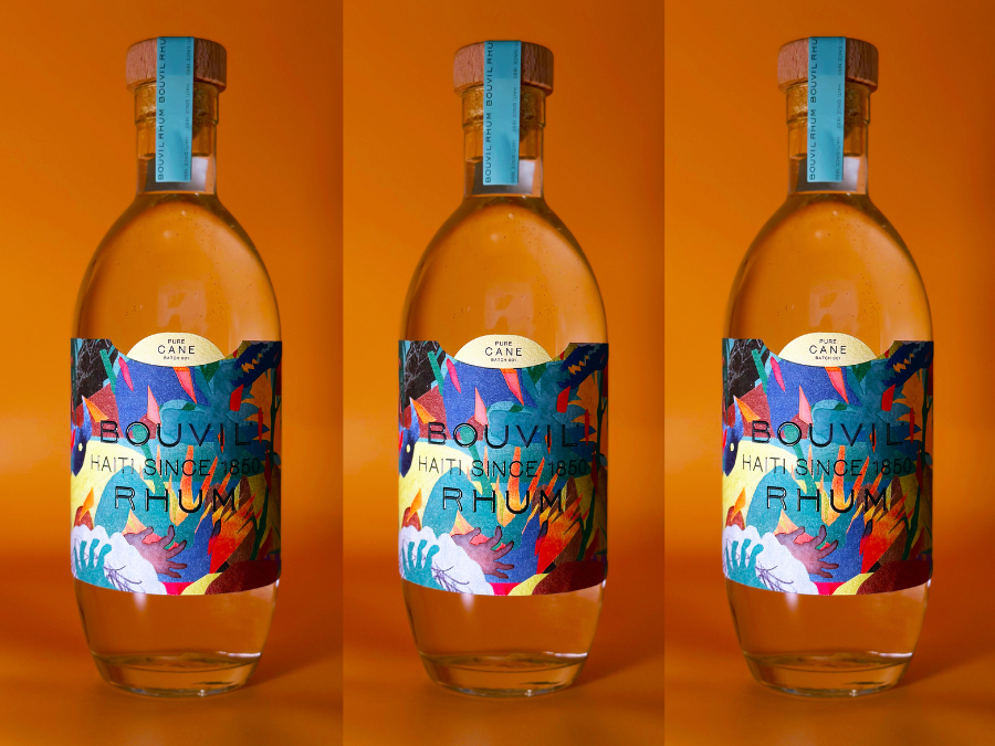 Three bottle shots of Bouvil Pure Cane Rhum