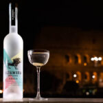 Altamura Distillery Vodka bottle on a bar next to a martini