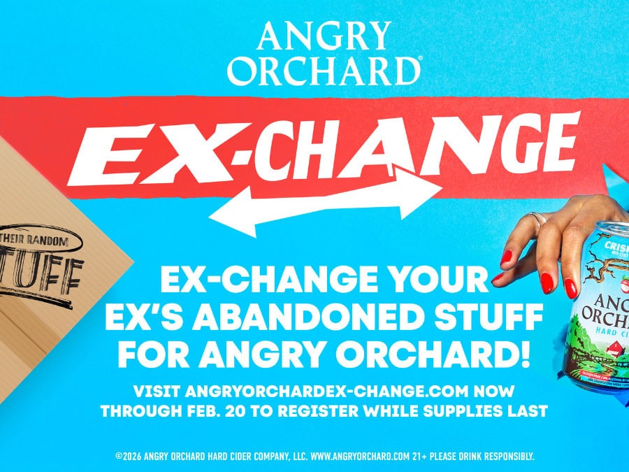 Poster for the ‘Ex Change’ program which lets consumers trade their ex-partners’ belongings for Angry Orchard’s hard cider.