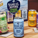 Cans of Samuel Adams beers on a counter