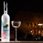 Altamura Distillery Vodka bottle on a bar next to a martini