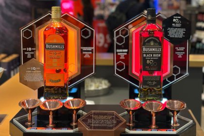 Bushmills whisky on a stand in an airport