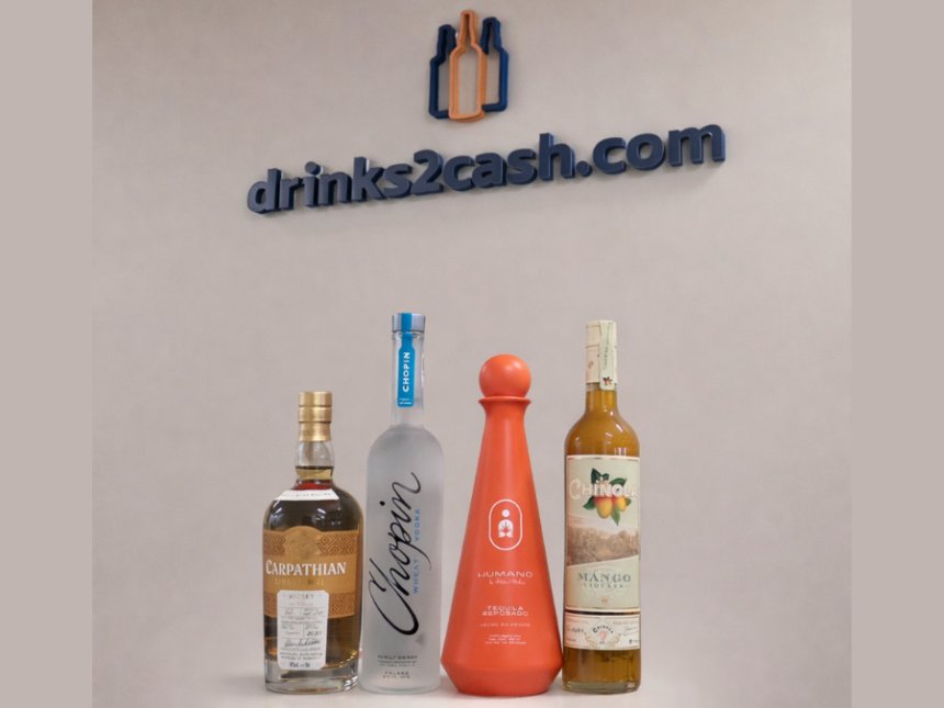 drinks2cash.com logo with four spirits brands