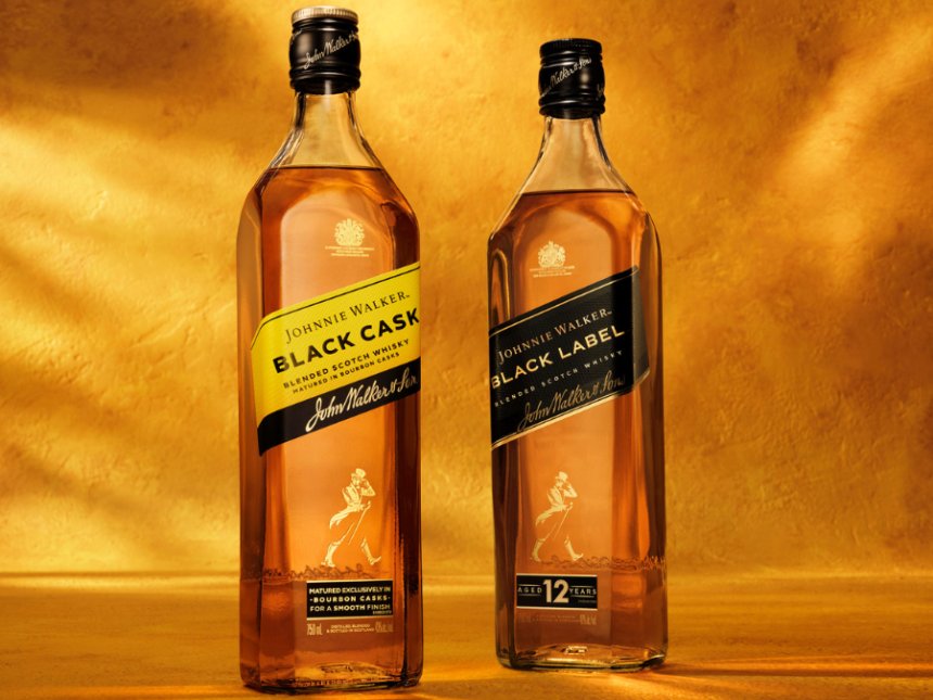 Two bottles of Johnnie Walker Black Cask and Black Label