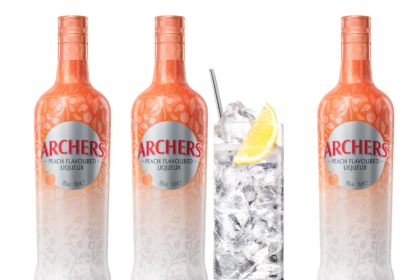 Archers Peach Liqueur bottles plus serve