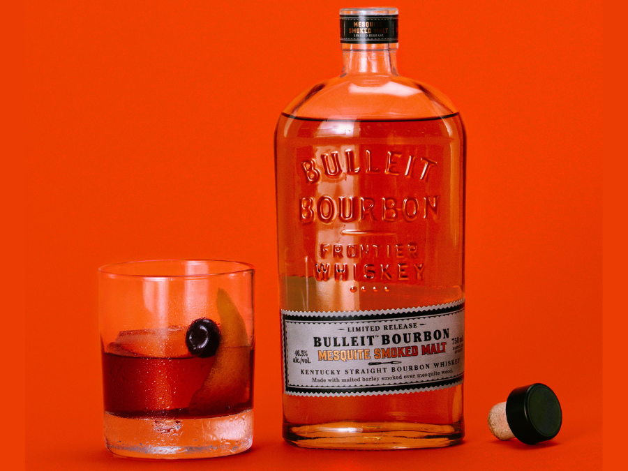 Bulleit Bourbon Mesquite Smoked Malt bottle plus serve