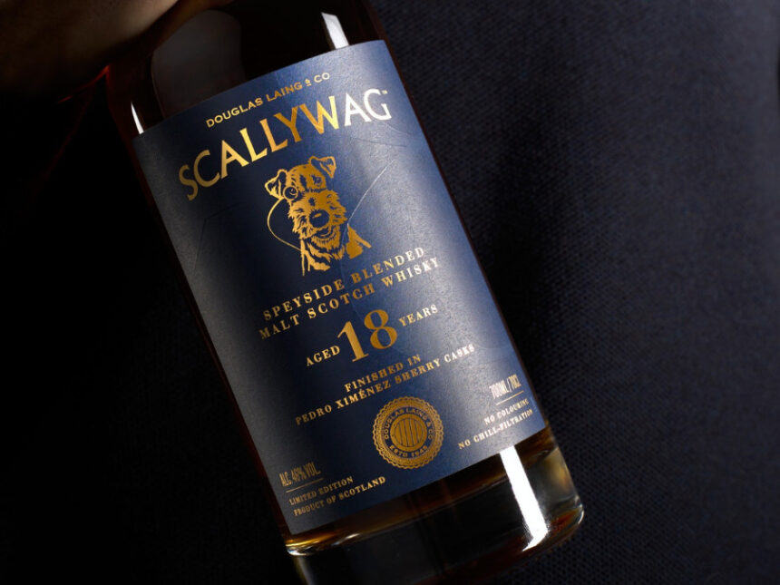 Close up bottle shot of Scallywag scotch