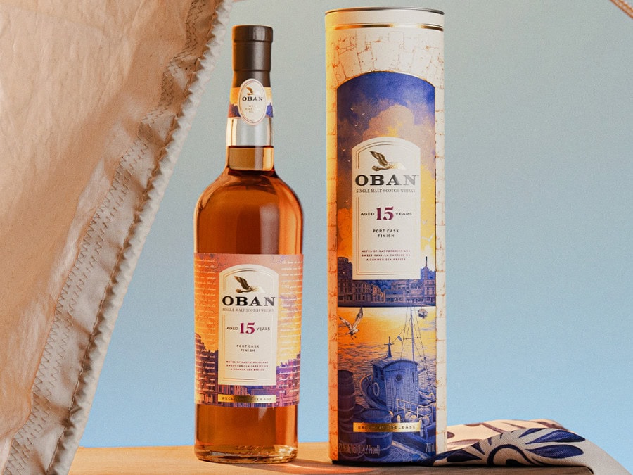 Oban Aged 15 Years Port Cask Finish bottle and box