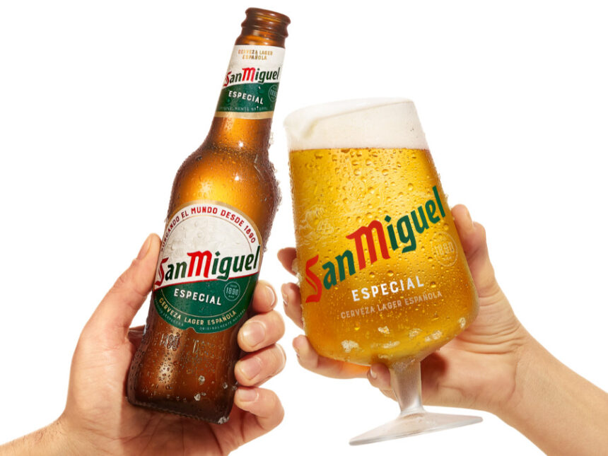 San Miguel bottle and branded glass