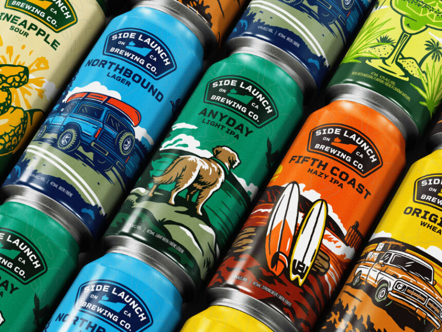 Flatlay of Side Launch Brewing Co cans