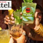 Bacardi branded glass among glasses in a drinks toast