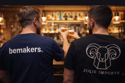 Two men with Bemakers and Jolie-branded shirts
