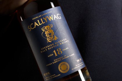 Close up bottle shot of Scallywag scotch