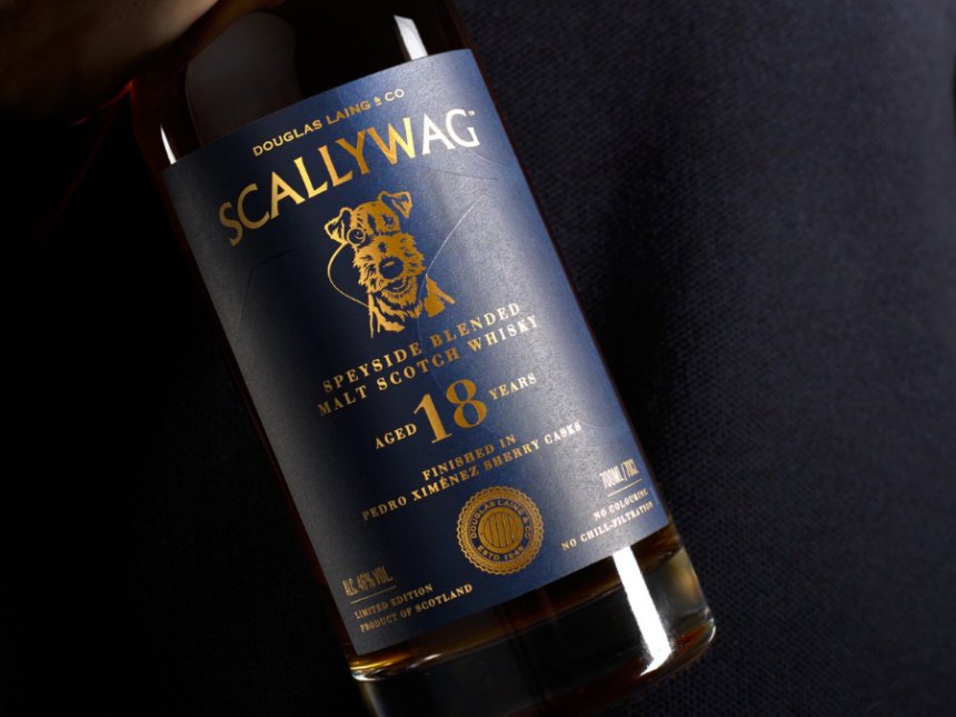 Close up bottle shot of Scallywag scotch