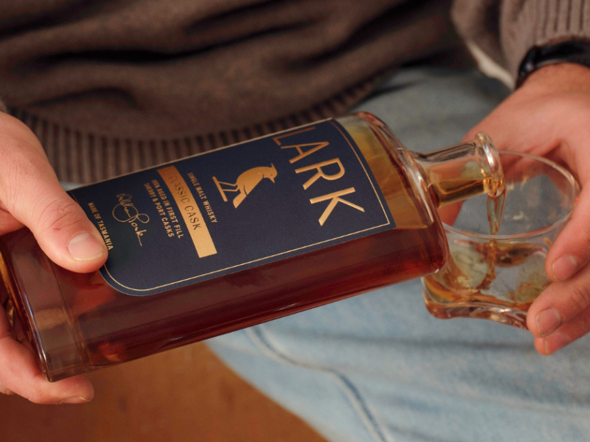 Lark Distilling Co bottle being poured