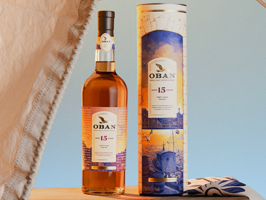 Oban Aged 15 Years Port Cask Finish bottle and box
