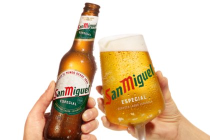 San Miguel bottle and branded glass