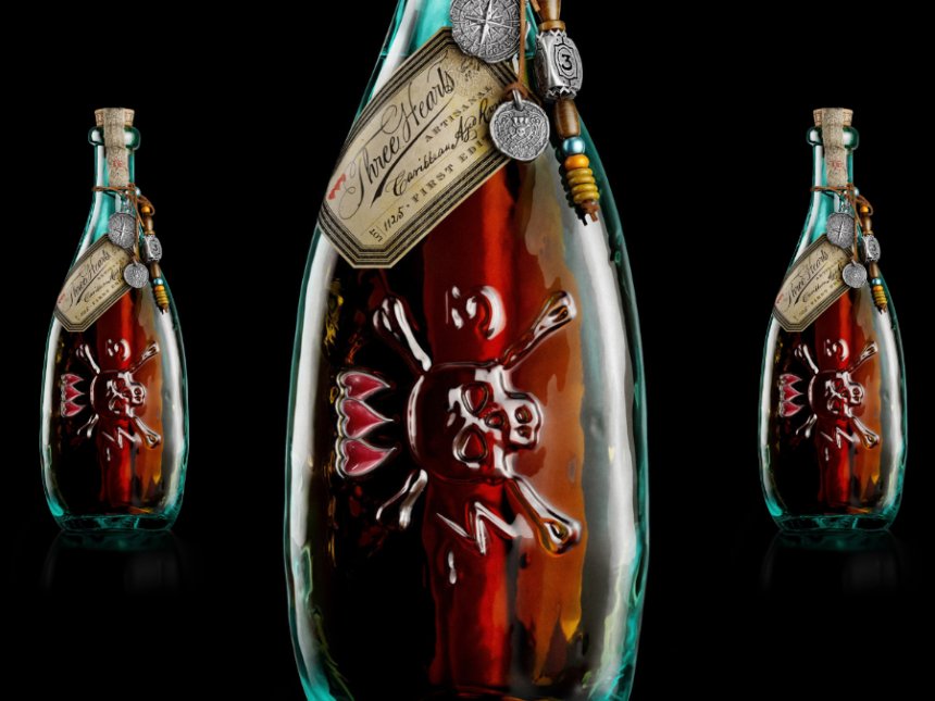Three Hearts Rum bottle