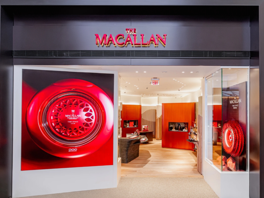 Store front of The Macallan West Coast US flagship boutique at Los Angeles International Airport
