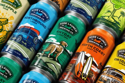 Flatlay of Side Launch Brewing Co cans