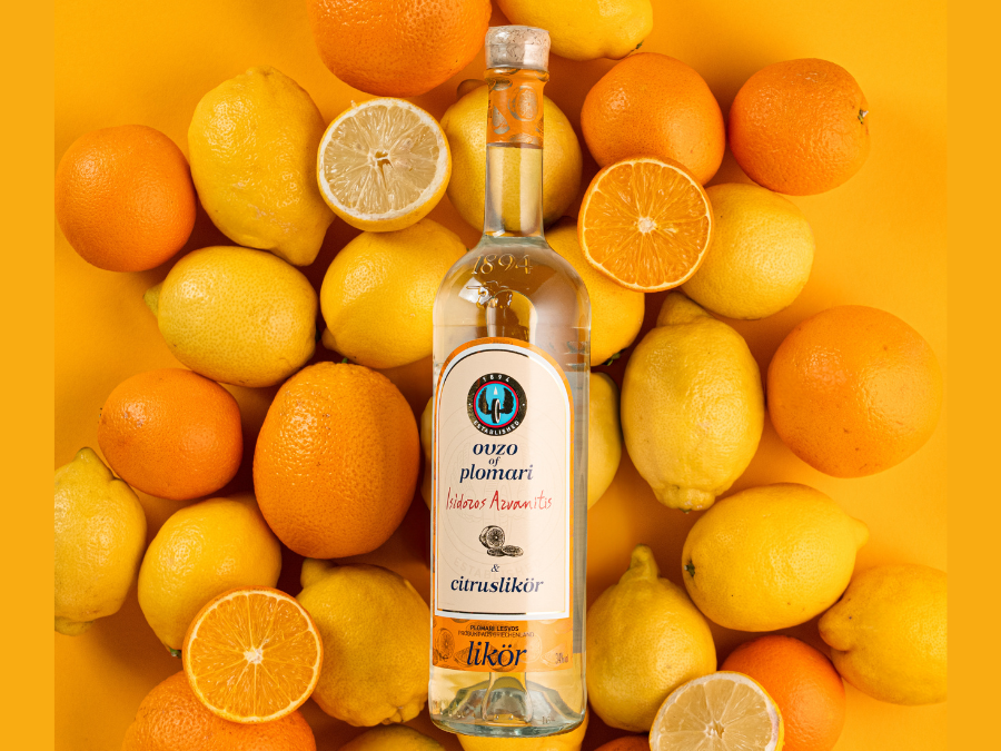Ouzo of Plomari's Isidozos Azvanitis & Citrus bottle