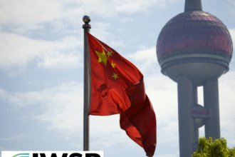China flag with Shanghai skyline