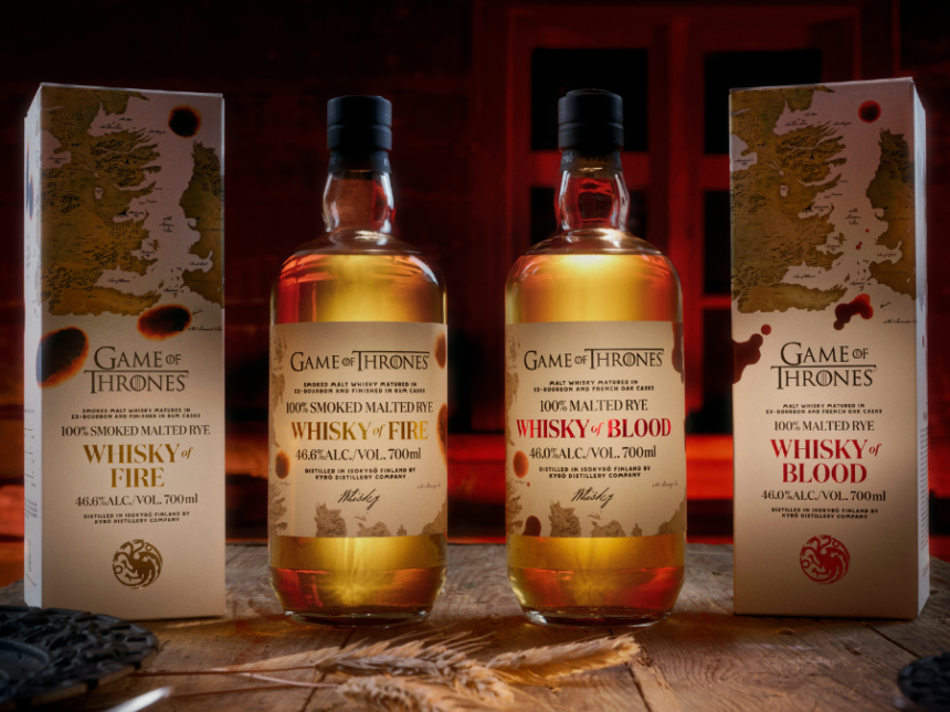 Whisky of Blood and Whisky of Fire bottles plus boxes