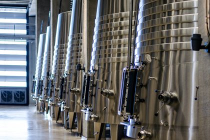 Winery with big steel barrels