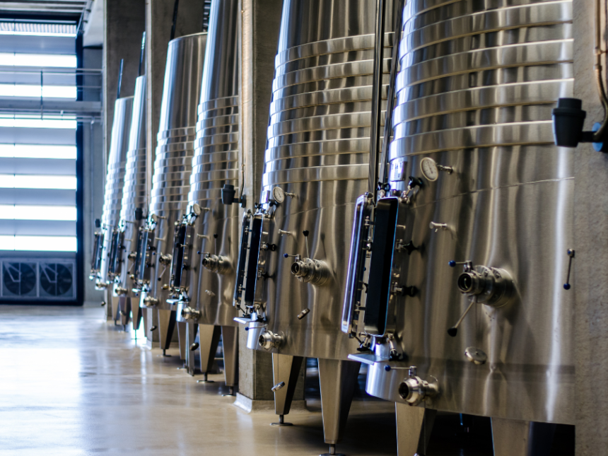 Winery with big steel barrels