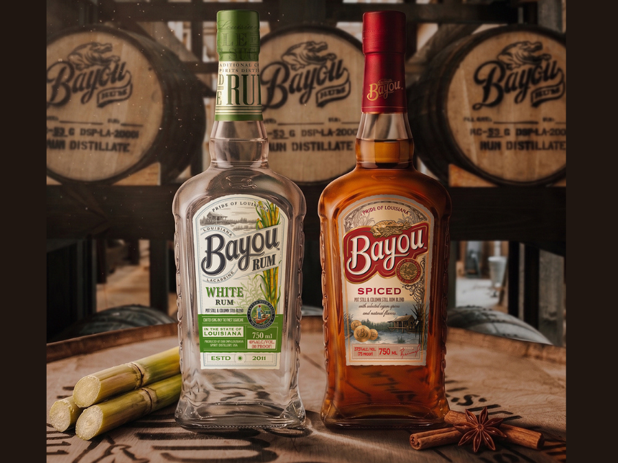 Bayou White and Spiced rum bottles