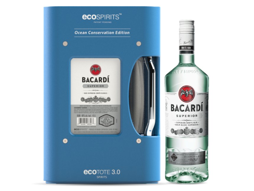Bacardi Carta Blanca-branded Ecotote from Ecospirits on a bar