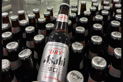 Asahi Super Dry bottles on bottling line
