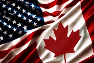 AI-generated composite of Canada and US flags