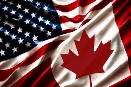 AI-generated composite of Canada and US flags