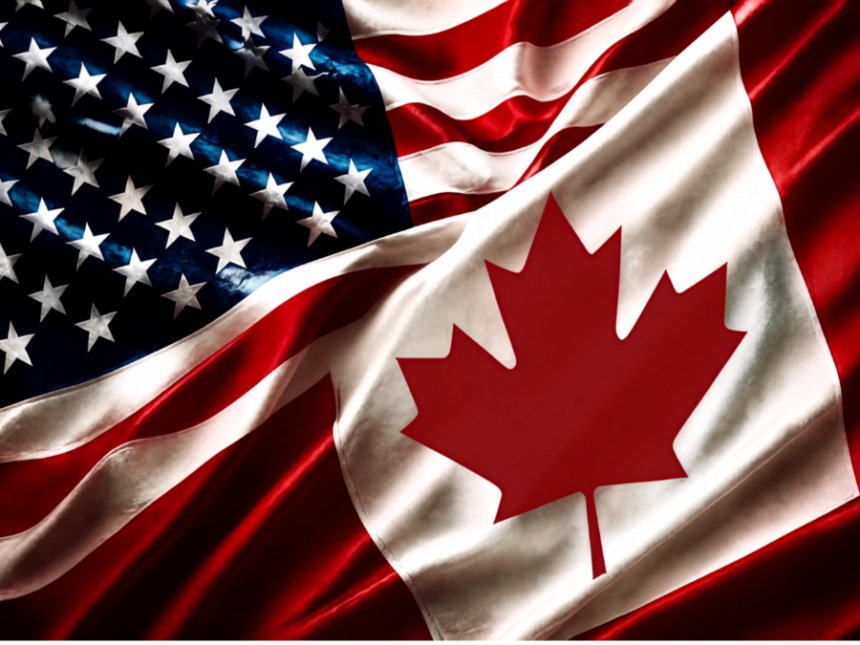 AI-generated composite of Canada and US flags