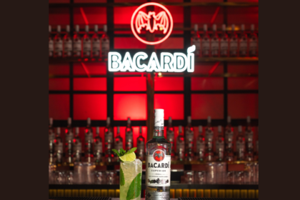 Bacardi bottle and serve on a bar