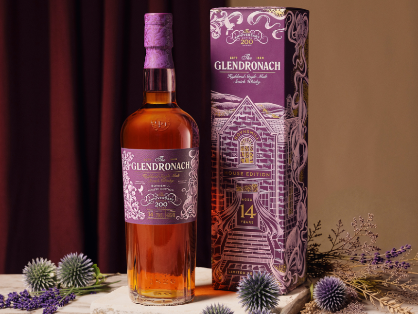 The Glendronach 200 Anniversary Boynsmill House Edition bottle and box