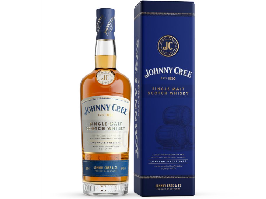 Johnny Cree single malt scotch bottle and packaging