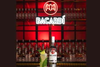 Bacardi bottle and serve on a bar