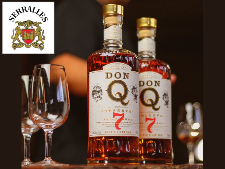 Don Q 7 rum bottle with Destilería Serrallés logo