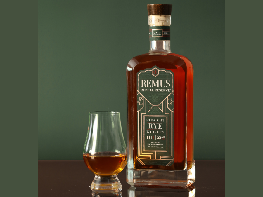 Remus Repeal Reserve Rye Whiskey bottle with glass