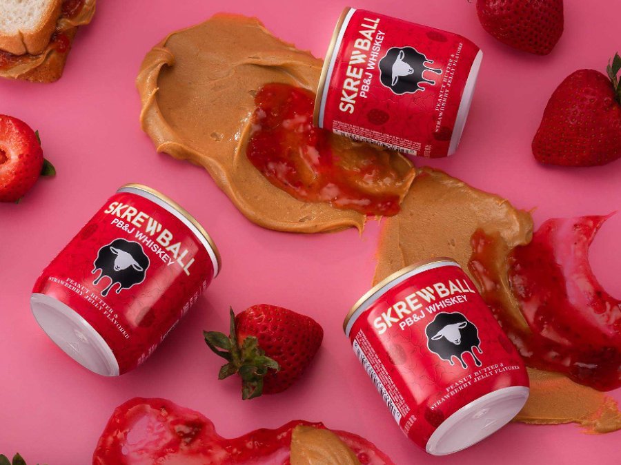 Skrewball Peanut Butter & Strawberry Jelly Flavored Whiskey cans